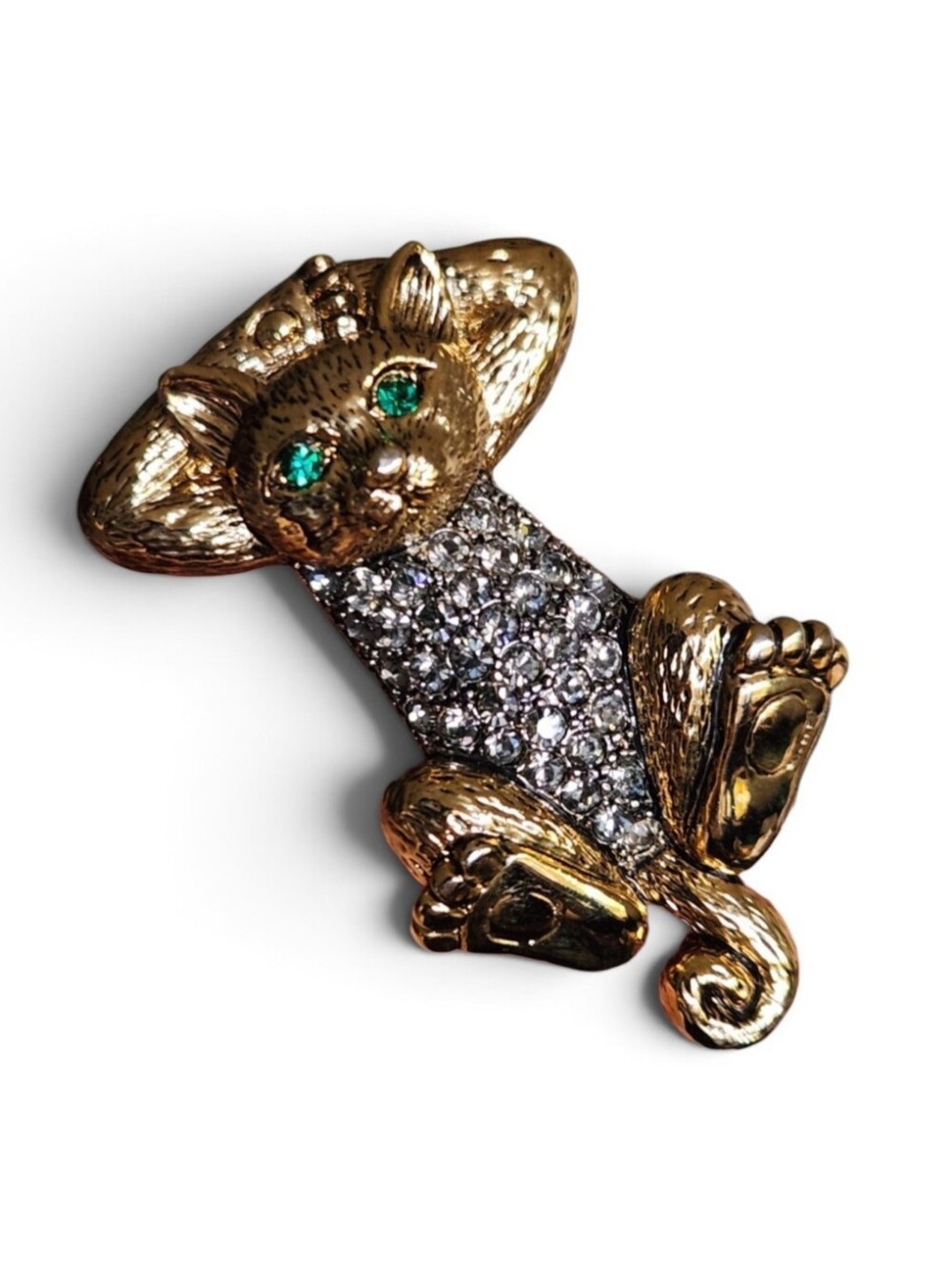 Vintage Pave Rhinestone Kitty Cat Brooch